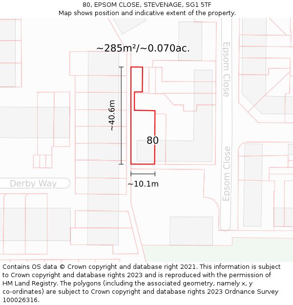 80, EPSOM CLOSE, STEVENAGE, SG1 5TF: Plot and title map