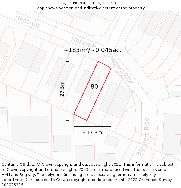 80, HENCROFT, LEEK, ST13 8EZ: Plot and title map
