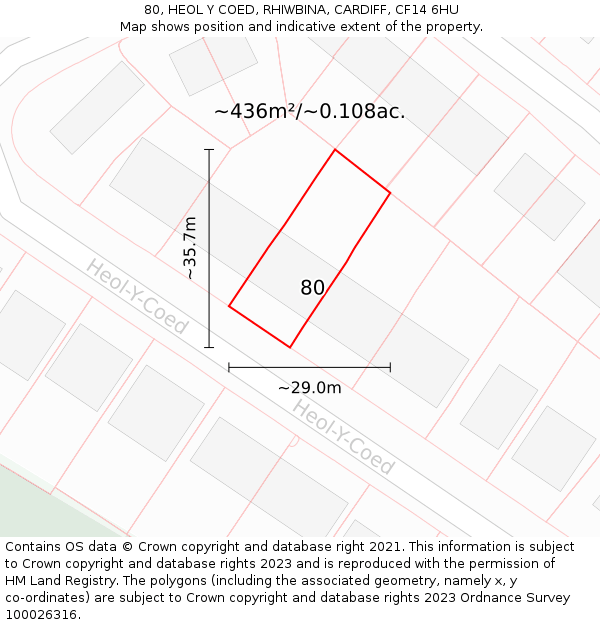 80, HEOL Y COED, RHIWBINA, CARDIFF, CF14 6HU: Plot and title map