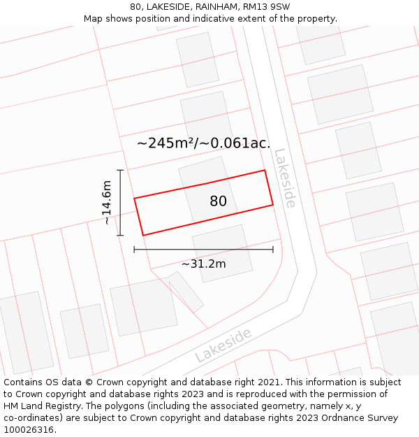 80, LAKESIDE, RAINHAM, RM13 9SW: Plot and title map