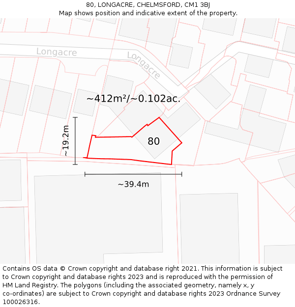 80, LONGACRE, CHELMSFORD, CM1 3BJ: Plot and title map