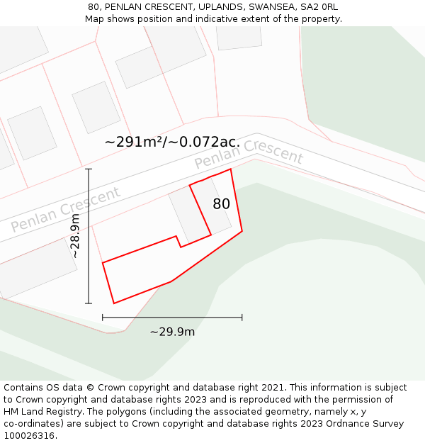 80, PENLAN CRESCENT, UPLANDS, SWANSEA, SA2 0RL: Plot and title map