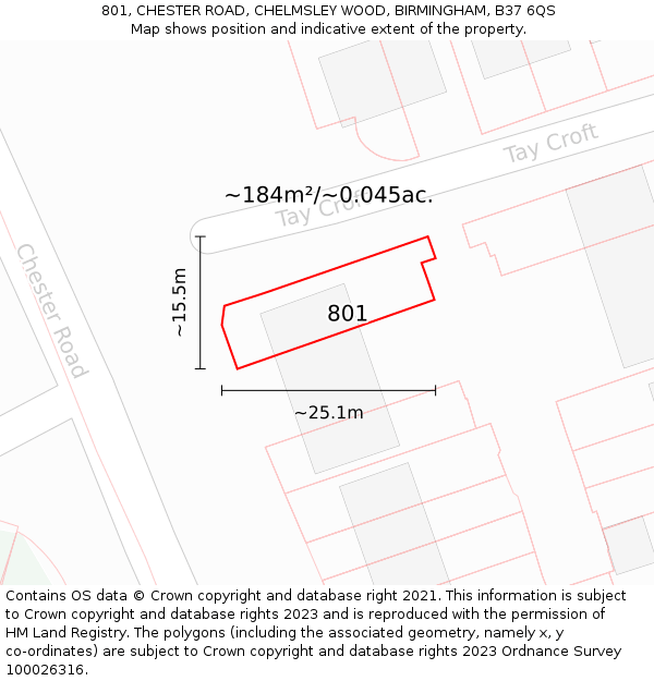 801, CHESTER ROAD, CHELMSLEY WOOD, BIRMINGHAM, B37 6QS: Plot and title map