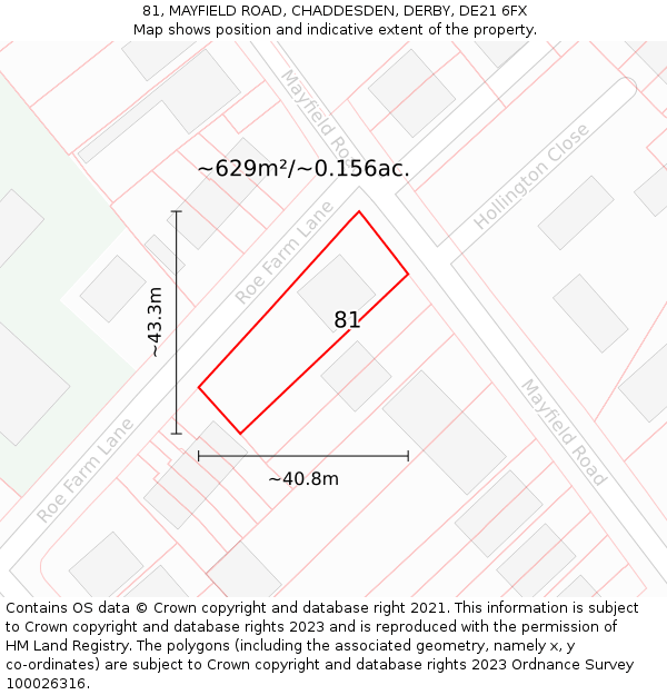 81, MAYFIELD ROAD, CHADDESDEN, DERBY, DE21 6FX: Plot and title map