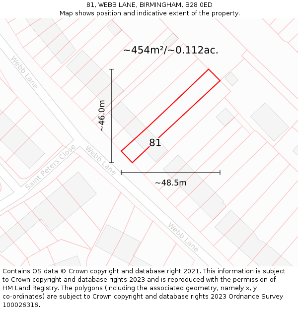81, WEBB LANE, BIRMINGHAM, B28 0ED: Plot and title map