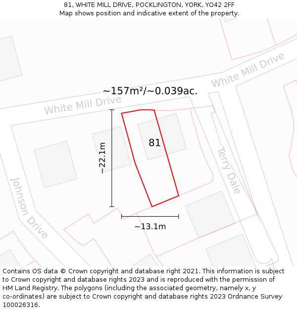 81, WHITE MILL DRIVE, POCKLINGTON, YORK, YO42 2FF: Plot and title map