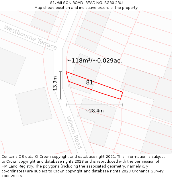 81, WILSON ROAD, READING, RG30 2RU: Plot and title map