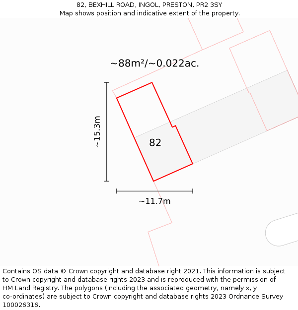82, BEXHILL ROAD, INGOL, PRESTON, PR2 3SY: Plot and title map