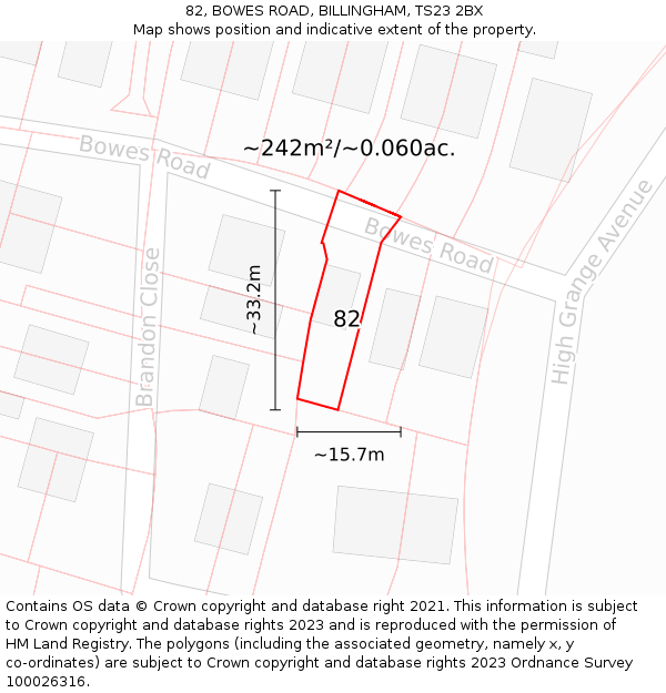 82, BOWES ROAD, BILLINGHAM, TS23 2BX: Plot and title map