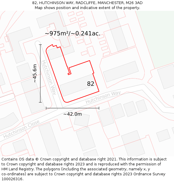 82, HUTCHINSON WAY, RADCLIFFE, MANCHESTER, M26 3AD: Plot and title map