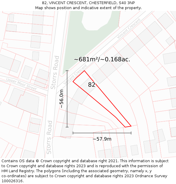 82, VINCENT CRESCENT, CHESTERFIELD, S40 3NP: Plot and title map