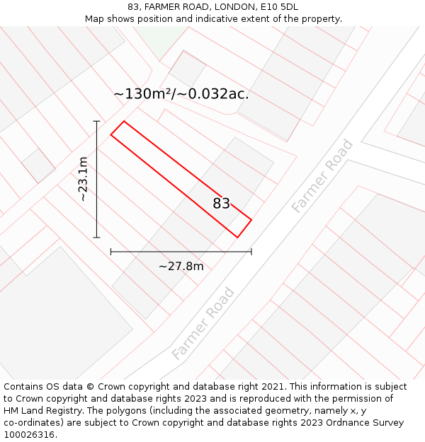 83, FARMER ROAD, LONDON, E10 5DL: Plot and title map