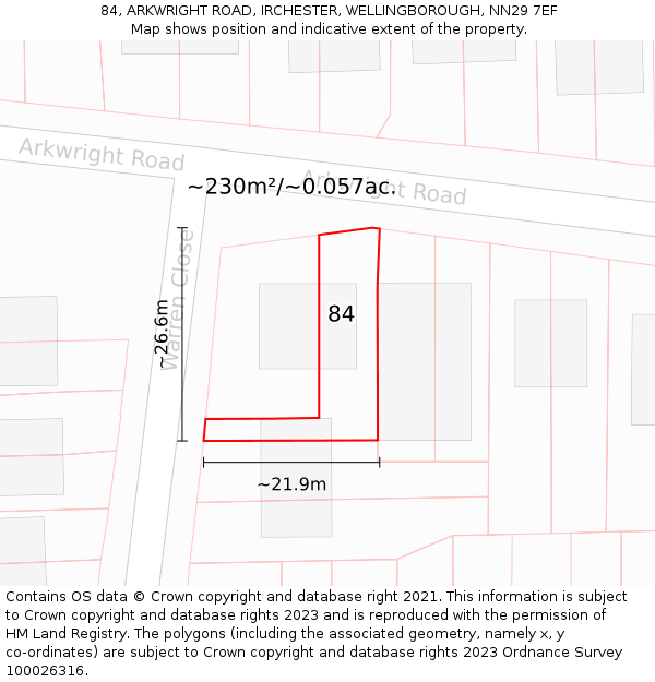 84, ARKWRIGHT ROAD, IRCHESTER, WELLINGBOROUGH, NN29 7EF: Plot and title map