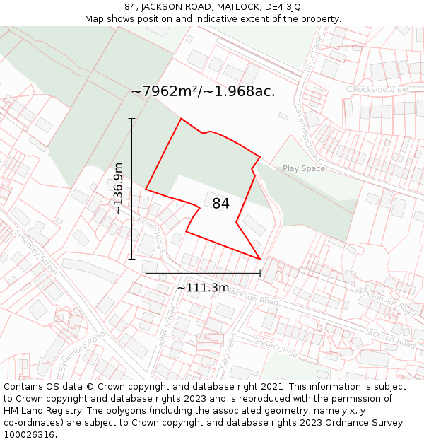 84, JACKSON ROAD, MATLOCK, DE4 3JQ: Plot and title map