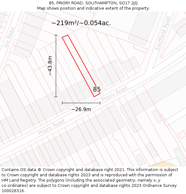 85, PRIORY ROAD, SOUTHAMPTON, SO17 2JQ: Plot and title map