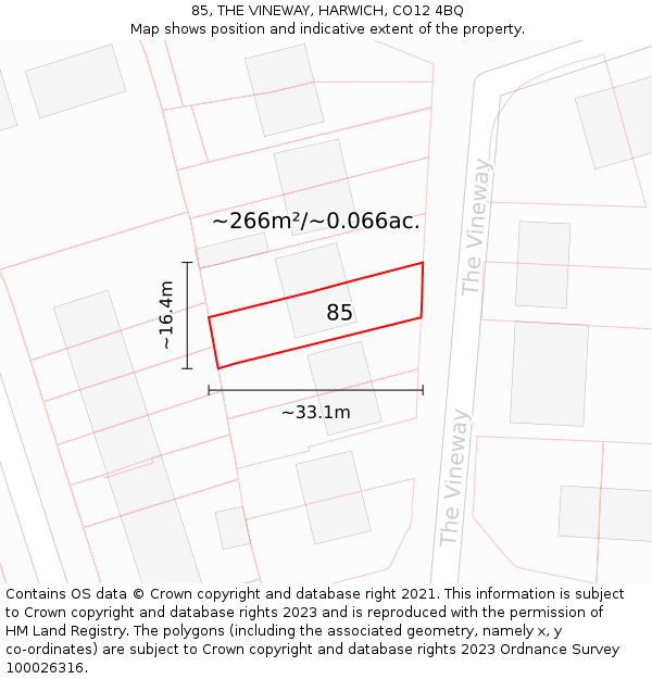 85, THE VINEWAY, HARWICH, CO12 4BQ: Plot and title map