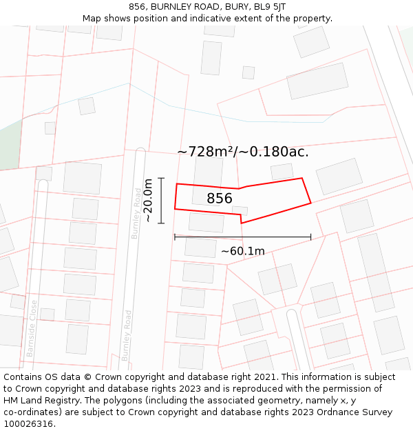 856, BURNLEY ROAD, BURY, BL9 5JT: Plot and title map