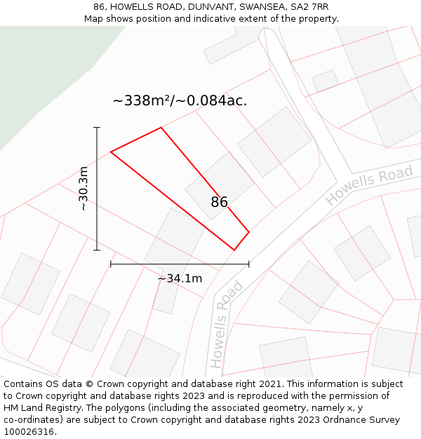 86, HOWELLS ROAD, DUNVANT, SWANSEA, SA2 7RR: Plot and title map