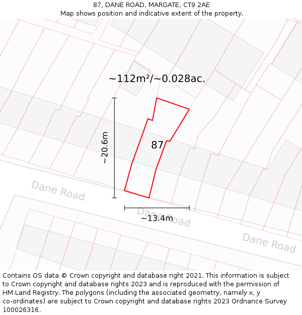 87, DANE ROAD, MARGATE, CT9 2AE: Plot and title map