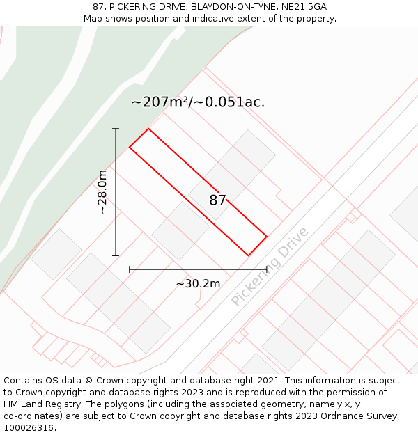 87, PICKERING DRIVE, BLAYDON-ON-TYNE, NE21 5GA: Plot and title map