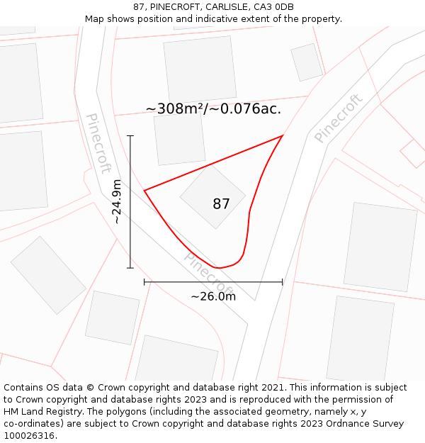 87, PINECROFT, CARLISLE, CA3 0DB: Plot and title map