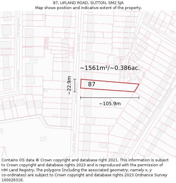 87, UPLAND ROAD, SUTTON, SM2 5JA: Plot and title map