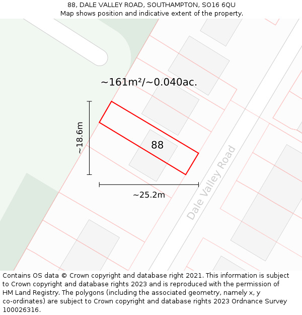 88, DALE VALLEY ROAD, SOUTHAMPTON, SO16 6QU: Plot and title map
