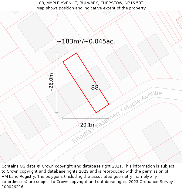 88, MAPLE AVENUE, BULWARK, CHEPSTOW, NP16 5RT: Plot and title map