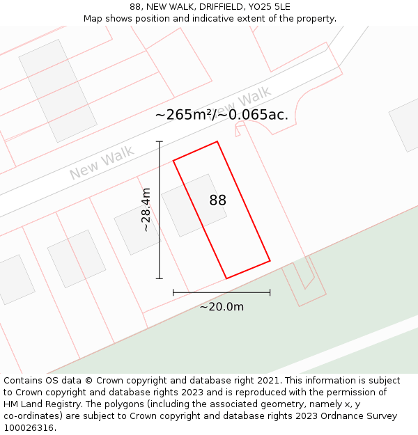 88, NEW WALK, DRIFFIELD, YO25 5LE: Plot and title map