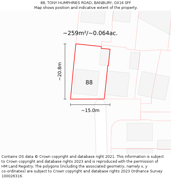 88, TONY HUMPHRIES ROAD, BANBURY, OX16 0FF: Plot and title map