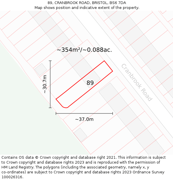 89, CRANBROOK ROAD, BRISTOL, BS6 7DA: Plot and title map