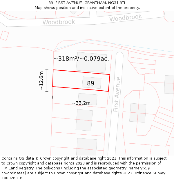 89, FIRST AVENUE, GRANTHAM, NG31 9TL: Plot and title map