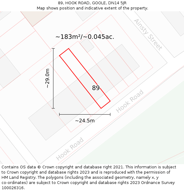 89, HOOK ROAD, GOOLE, DN14 5JR: Plot and title map