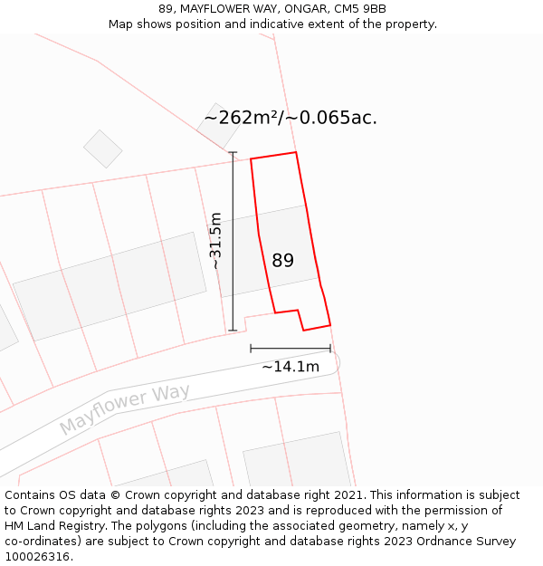 89, MAYFLOWER WAY, ONGAR, CM5 9BB: Plot and title map