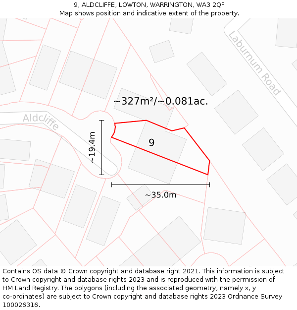 9, ALDCLIFFE, LOWTON, WARRINGTON, WA3 2QF: Plot and title map