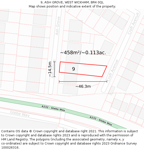 9, ASH GROVE, WEST WICKHAM, BR4 0QL: Plot and title map