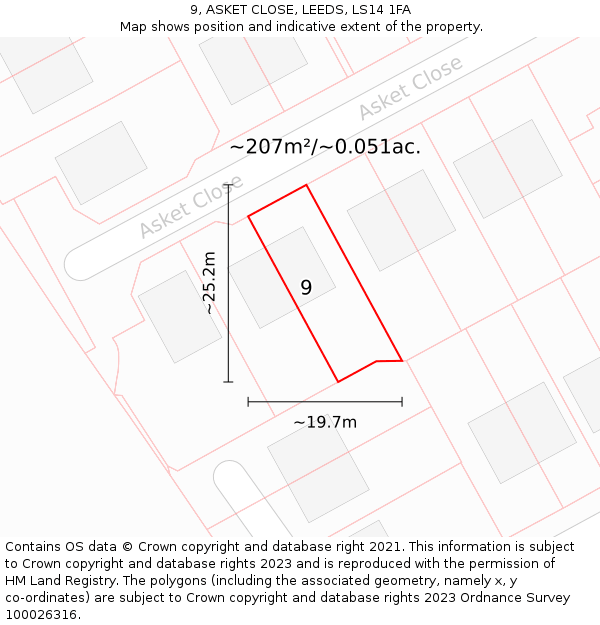 9, ASKET CLOSE, LEEDS, LS14 1FA: Plot and title map
