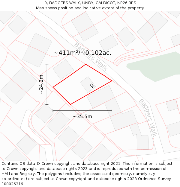 9, BADGERS WALK, UNDY, CALDICOT, NP26 3PS: Plot and title map