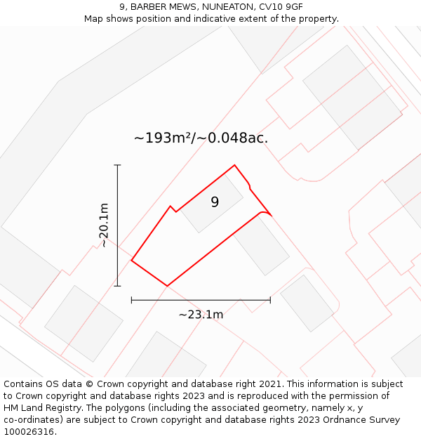 9, BARBER MEWS, NUNEATON, CV10 9GF: Plot and title map