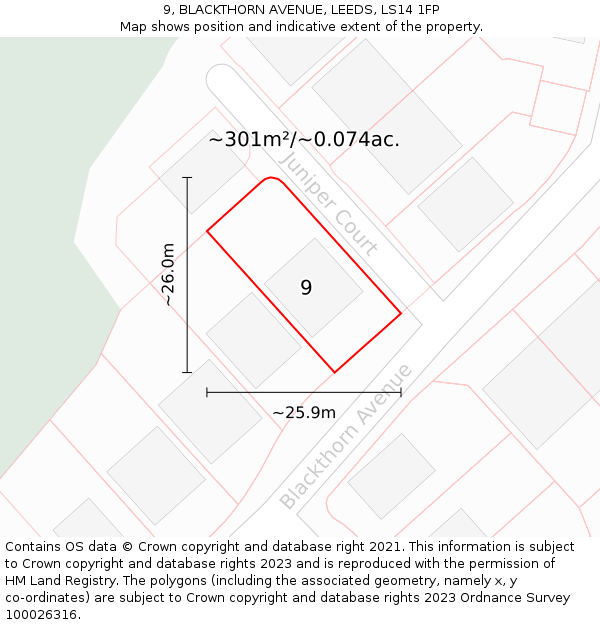 9, BLACKTHORN AVENUE, LEEDS, LS14 1FP: Plot and title map