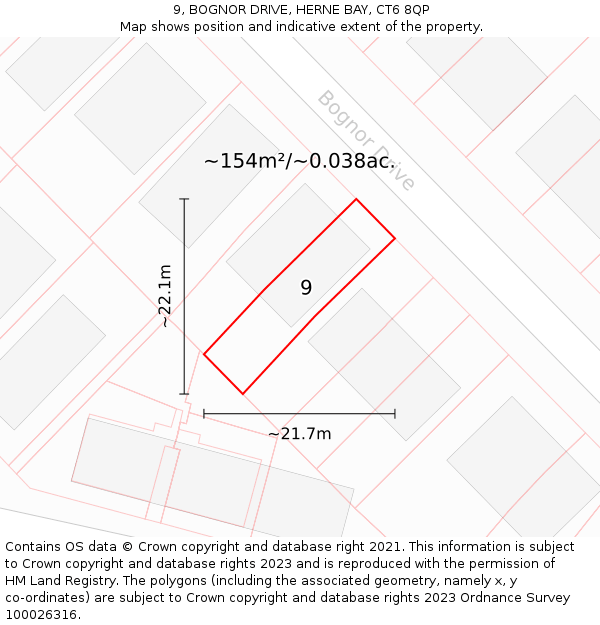 9, BOGNOR DRIVE, HERNE BAY, CT6 8QP: Plot and title map