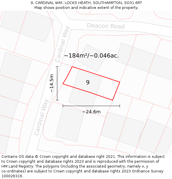 9, CARDINAL WAY, LOCKS HEATH, SOUTHAMPTON, SO31 6RT: Plot and title map
