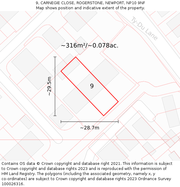 9, CARNEGIE CLOSE, ROGERSTONE, NEWPORT, NP10 9NF: Plot and title map