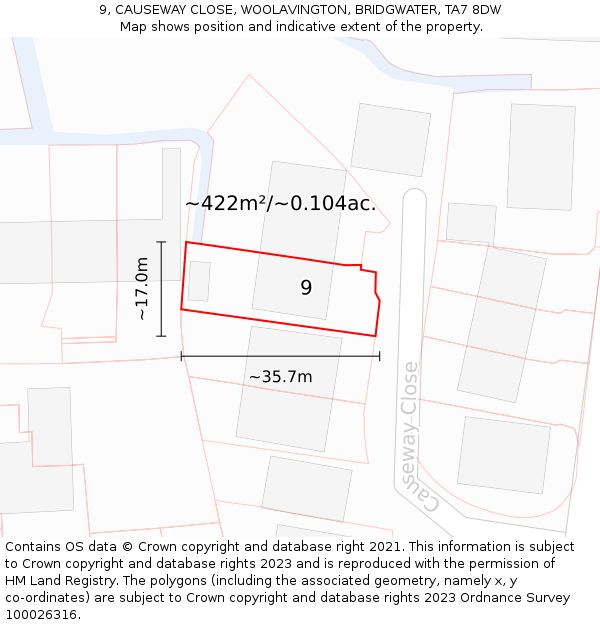 9, CAUSEWAY CLOSE, WOOLAVINGTON, BRIDGWATER, TA7 8DW: Plot and title map