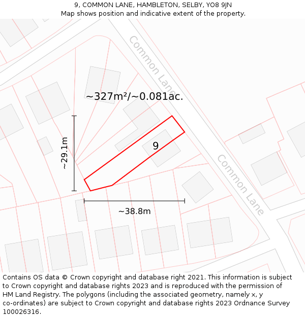 9, COMMON LANE, HAMBLETON, SELBY, YO8 9JN: Plot and title map