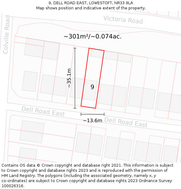 9, DELL ROAD EAST, LOWESTOFT, NR33 9LA: Plot and title map