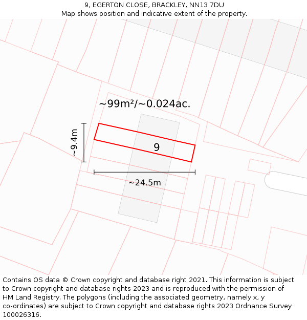 9, EGERTON CLOSE, BRACKLEY, NN13 7DU: Plot and title map
