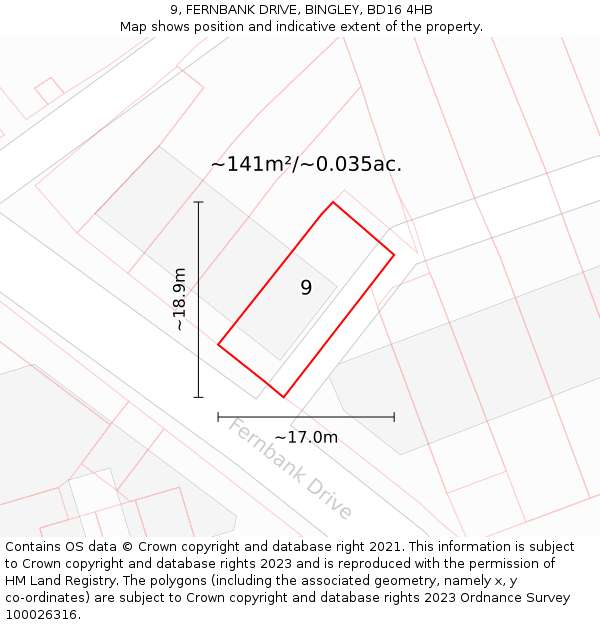 9, FERNBANK DRIVE, BINGLEY, BD16 4HB: Plot and title map