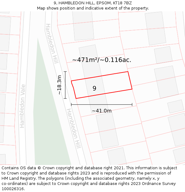 9, HAMBLEDON HILL, EPSOM, KT18 7BZ: Plot and title map