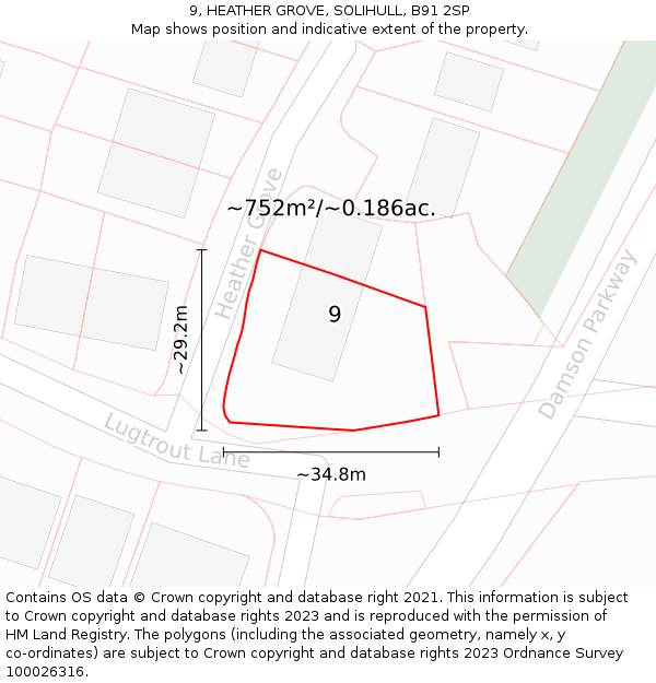 9, HEATHER GROVE, SOLIHULL, B91 2SP: Plot and title map
